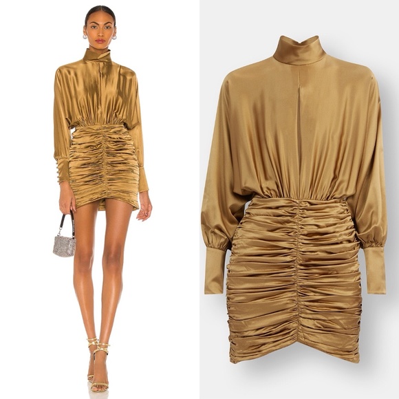 Retrofete barbara olive gold silk dress FINAL PRICE NO OFFERS CONSIDERED